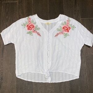Kori embroidered white tie top